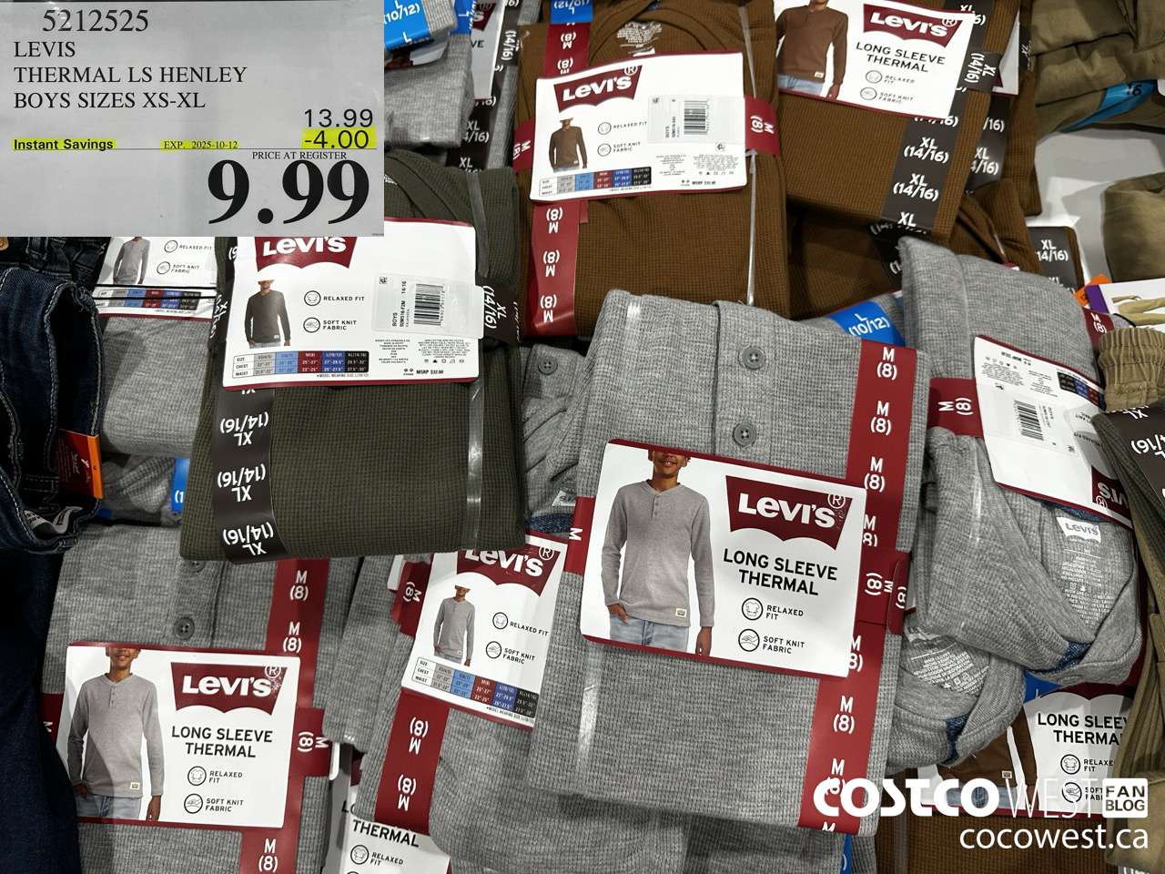 5212525 LEVIS THERMAL LS HENLEY BOYS SIZES XS-XL ($4.00 INSTANT SAVINGS EXPIRES ON 2025-10-12) $9.99