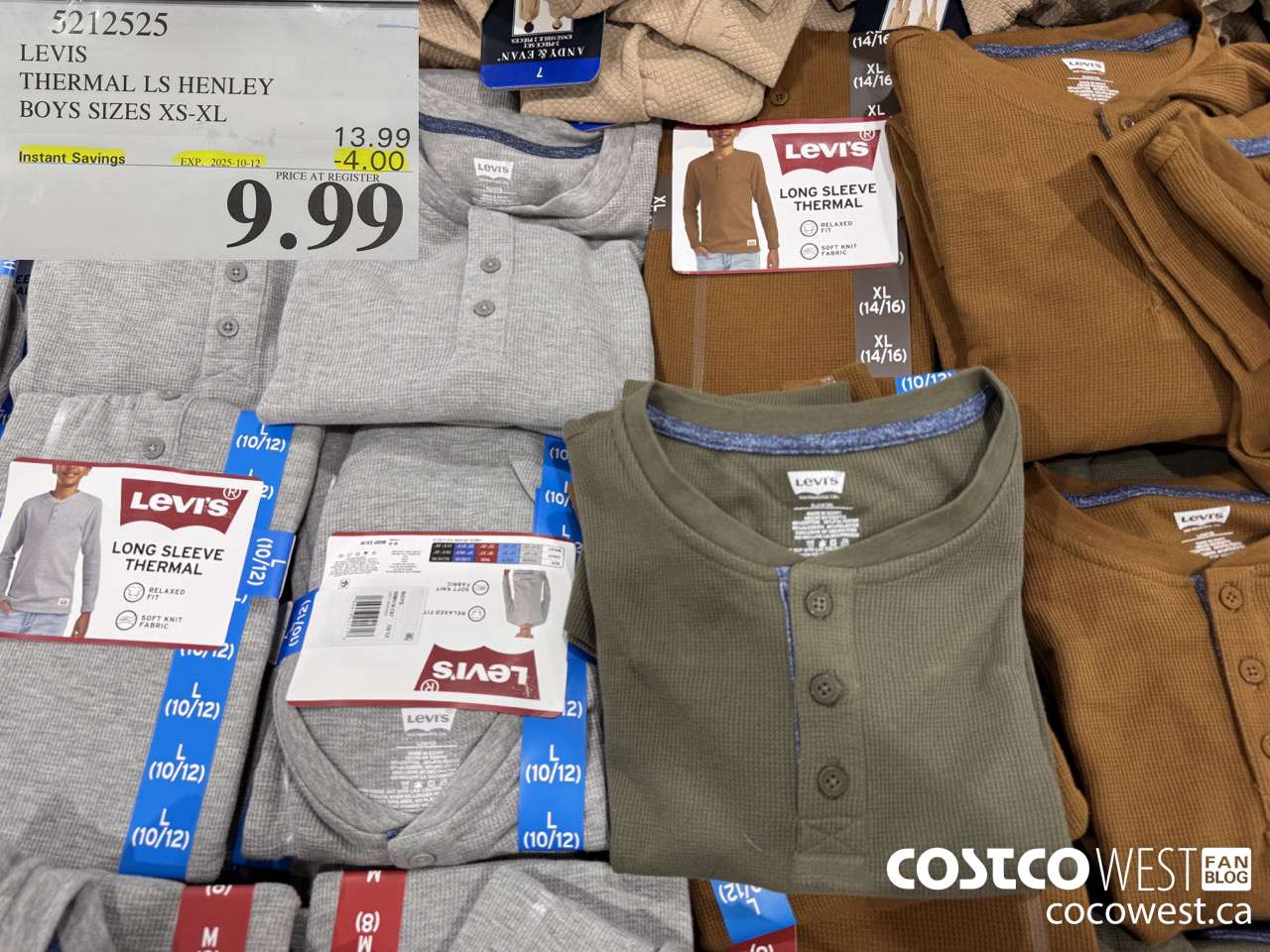 5212525 LEVIS THERMAL LS HENLEY BOYS SIZES XS-XL ($4.00 INSTANT SAVINGS EXPIRES ON 2025-10-12) $9.99