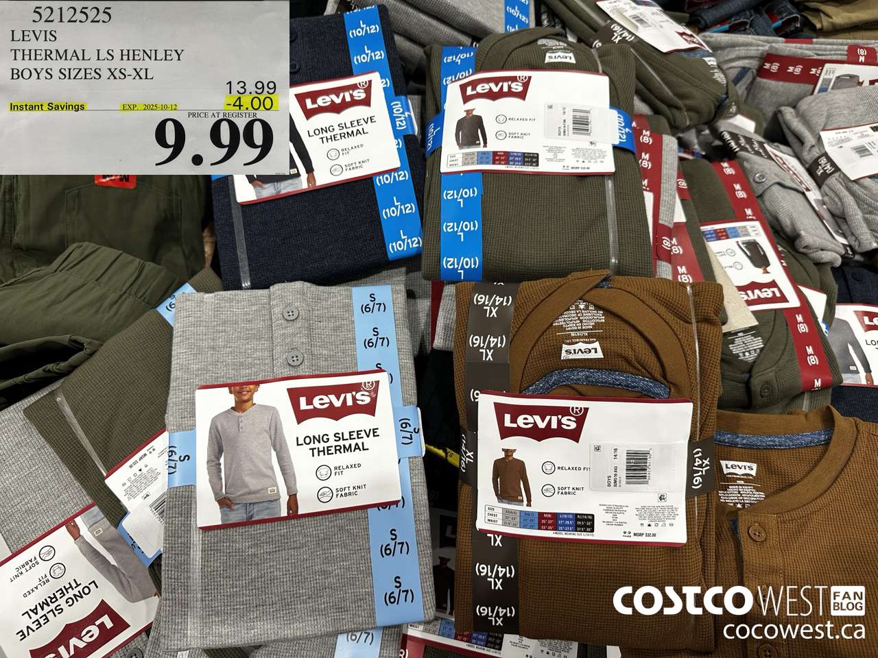 5212525 LEVIS THERMAL LS HENLEY BOYS SIZES XS-XL ($4.00 INSTANT SAVINGS EXPIRES ON 2025-10-12) $9.99