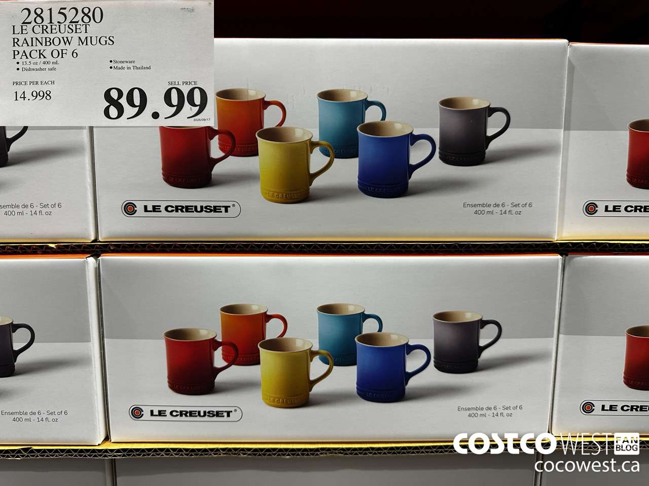 2815280 LE CREUSET RAINBOW MUGS PACK OF 6 $89.99