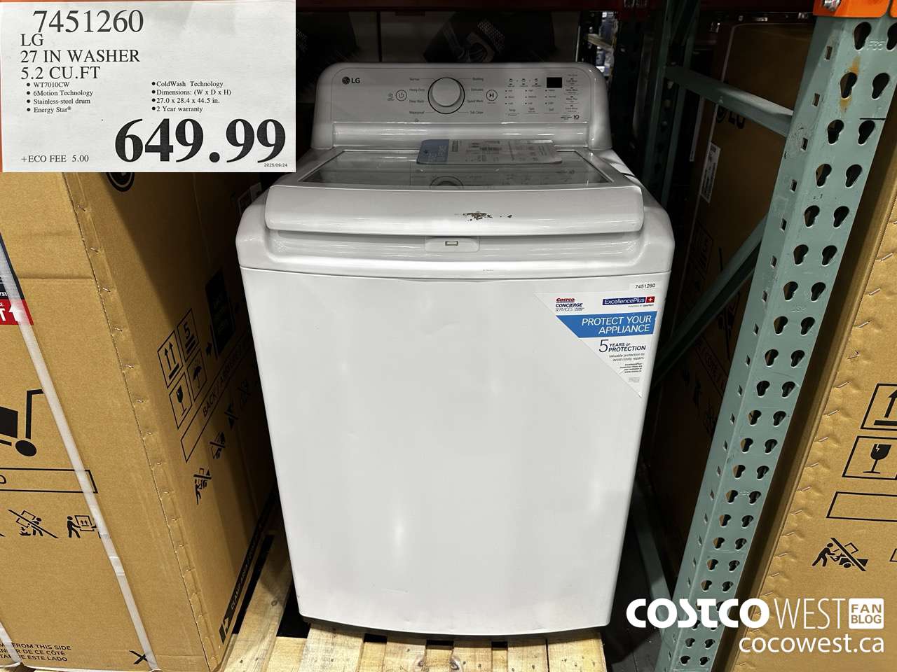 7451260 LG 27IN WASHER 5.2 CUFT $649.99