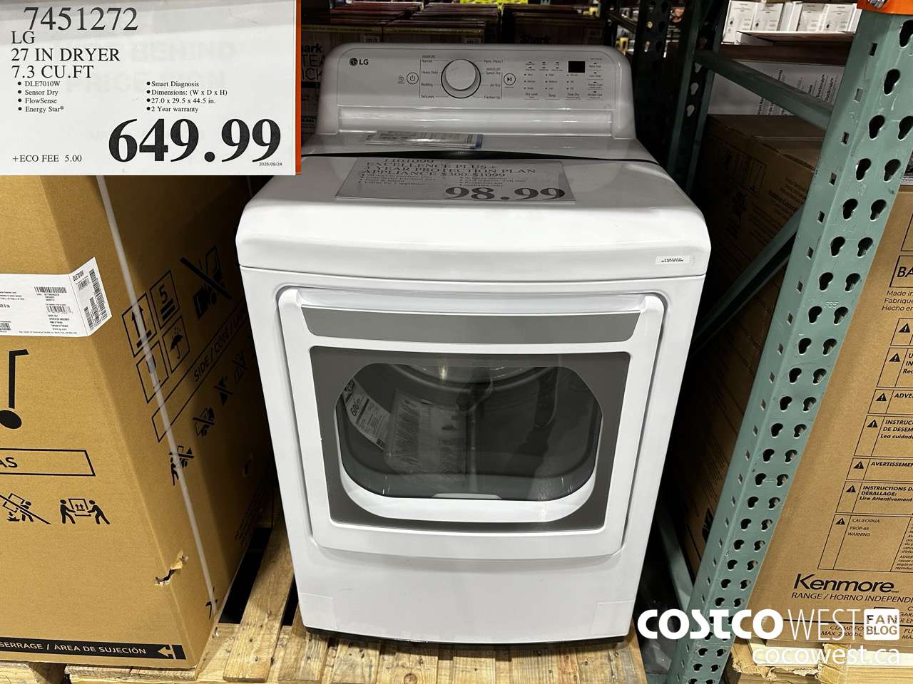 7451272 LG 27 IN DRYER 7.3 CU FT $649.99