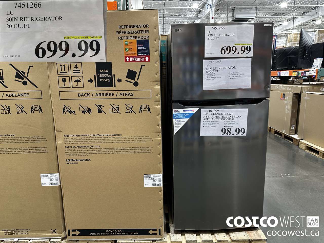 7451266 LG 30 IN. REFRIGERATOR 20 CUFT (EXPIRES ON 2026-01-07) $699.99