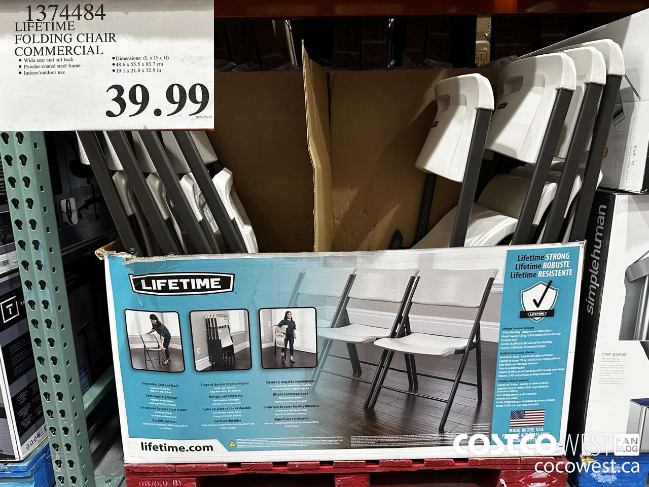 1374484 LIFETIME FOLDING CHAIR COMMERCIAL $39.99