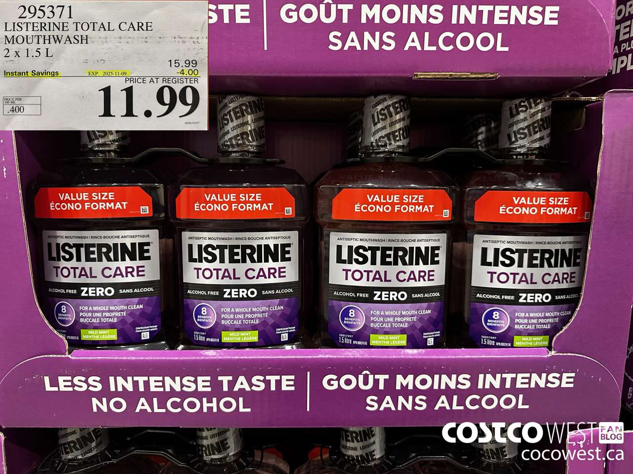 295371 LISTERINE MOUTHWASH TOTAL CARE ZERO 2 X 1.5L ($4.00 INSTANT SAVINGS EXPIRES ON 2025-11-09) $11.99