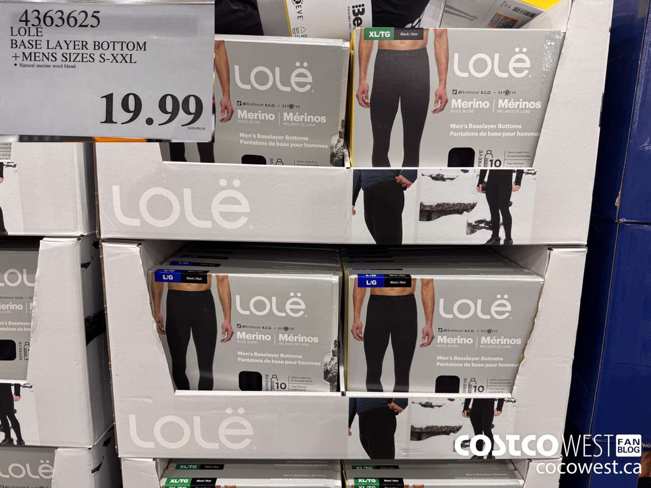 4363625 LOLE BASE LAYER BOTTOM MENS SIZES S-XXL $19.99