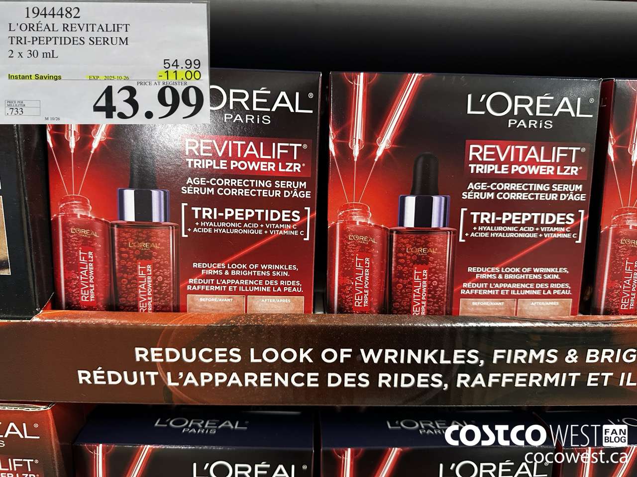 1944482 L'OREAL REVITALIFT TRI-PEPTIDES SERUM 2 X 30ML ($11.00 INSTANT SAVINGS EXPIRES ON 2025-10-26) $43.99