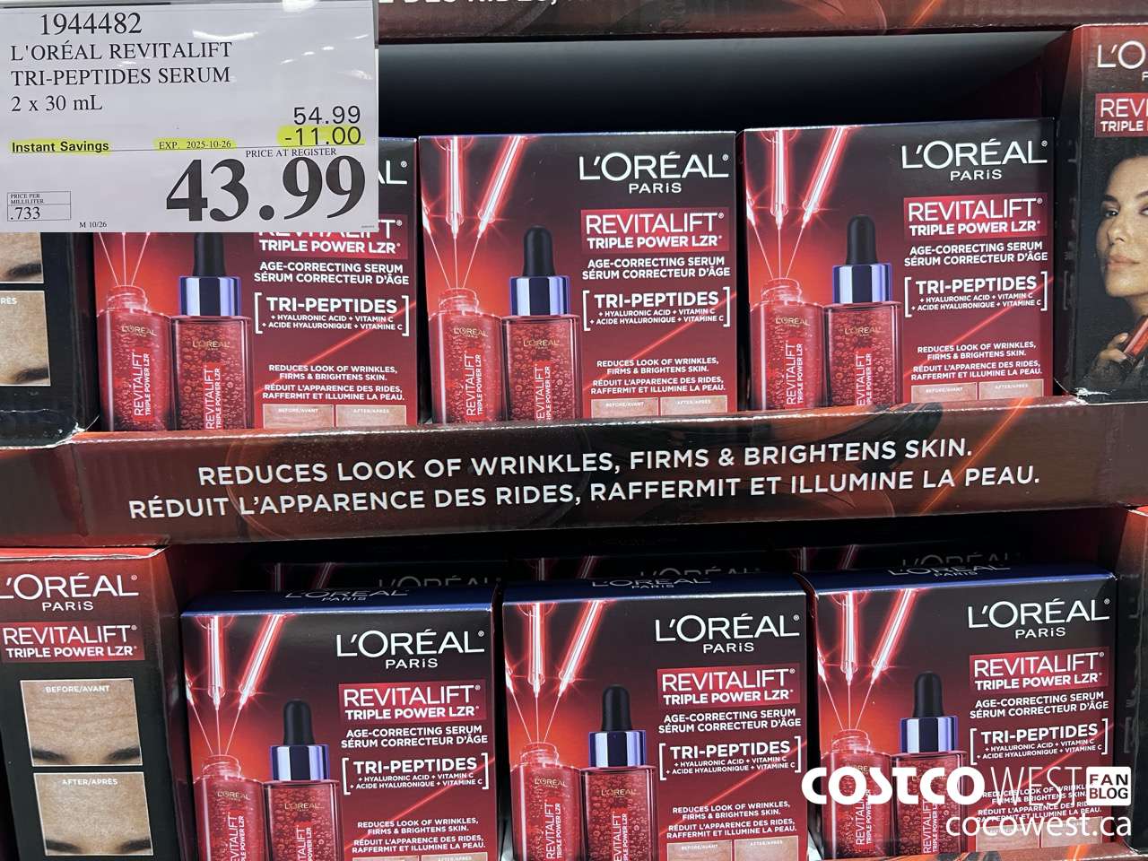 1944482 L'OREAL REVITALIFT TRI-PEPTIDES SERUM 2 X 30ML ($11.00 INSTANT SAVINGS EXPIRES ON 2025-10-26) $43.99