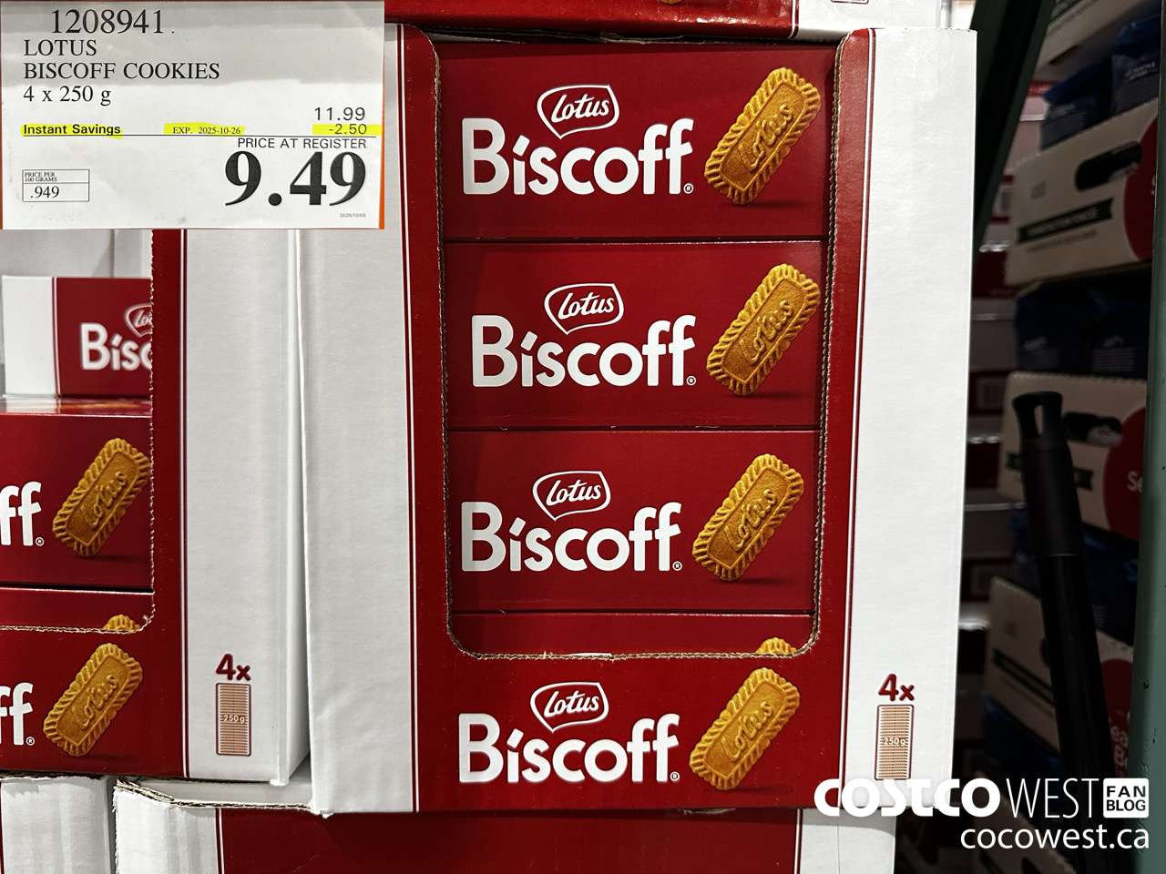 1208941 LOTUS BISCOFF COOKIE 4 x 250 g ($2.50 INSTANT SAVINGS EXPIRES ON 2025-10-26) $9.49