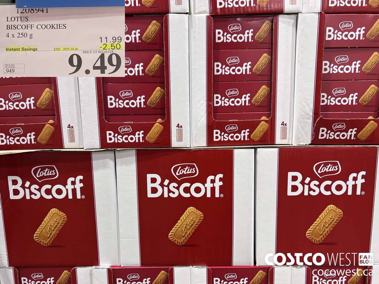 1208941 LOTUS BISCOFF COOKIE 4 x 250 g ($2.50 INSTANT SAVINGS EXPIRES ON 2025-10-26) $9.49