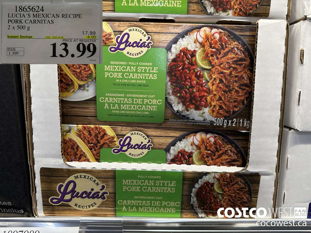 1865624 LUCIA'S MEXICAN RECIPE PORK CARNITAS 2 X 500G ($4.00 INSTANT SAVINGS EXPIRES ON 2025-10-06) $13.99