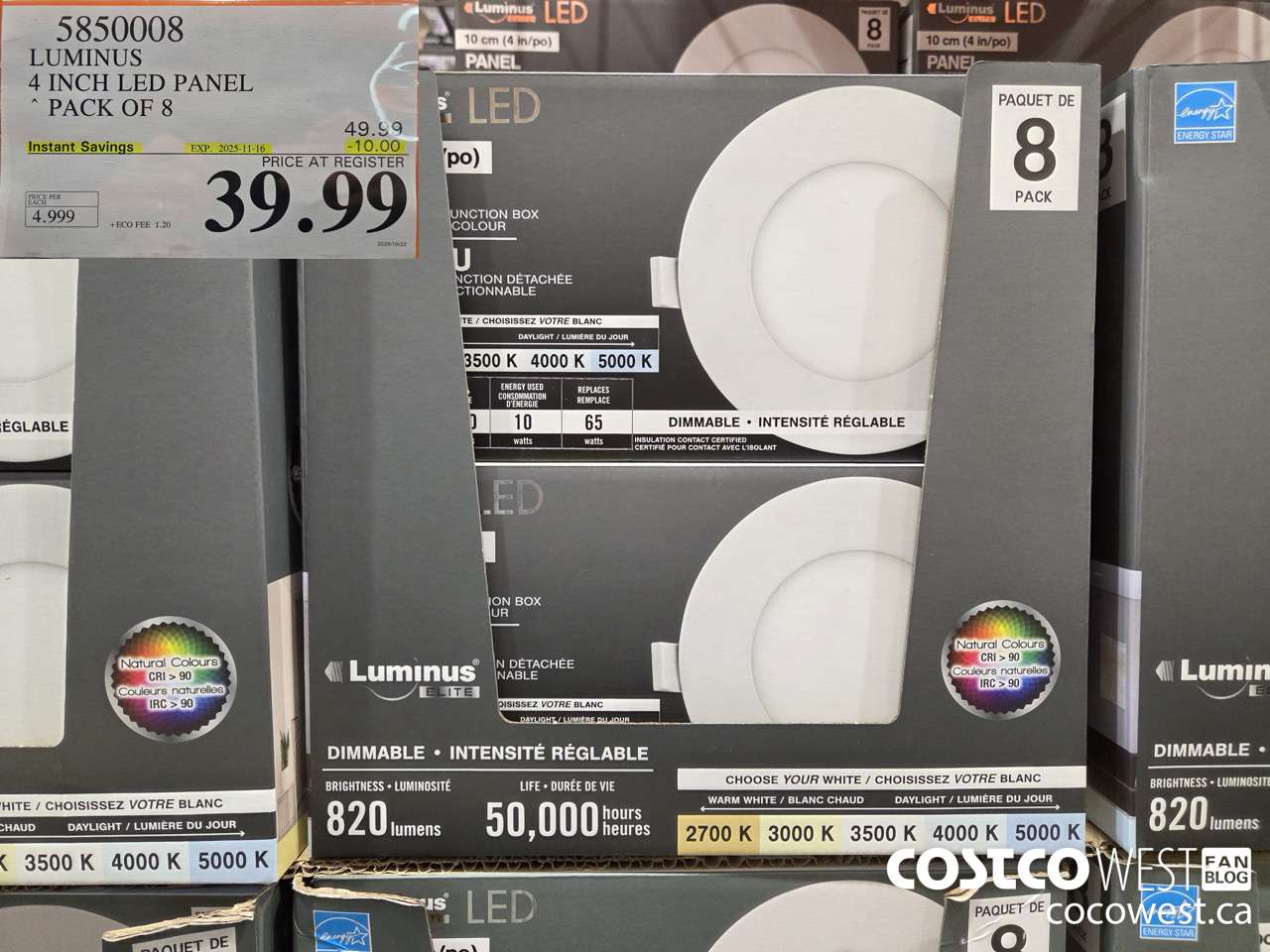 5850008 LUMINUS 4 INCH LED PANEL PACK OF 8 ($10.00 INSTANT SAVINGS EXPIRES ON 2025-11-16) $39.99