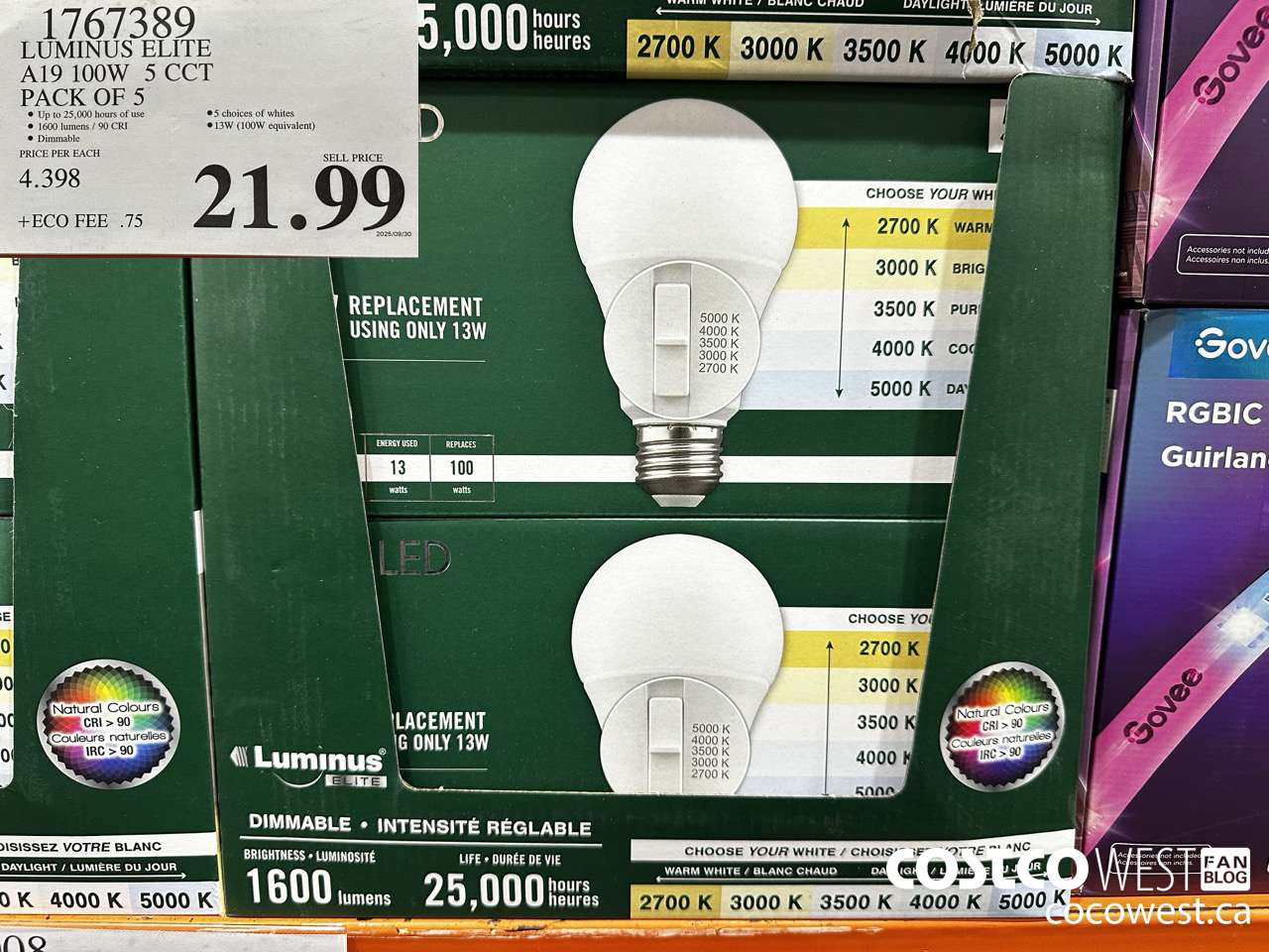 1767389 LUMINUS ELITE A19 100W 5 CCT PACK OF 5 $21.99