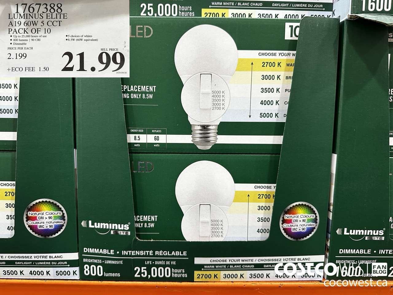 1767388 LUMINUS LED A19 BULB PACK OF 10 $21.99