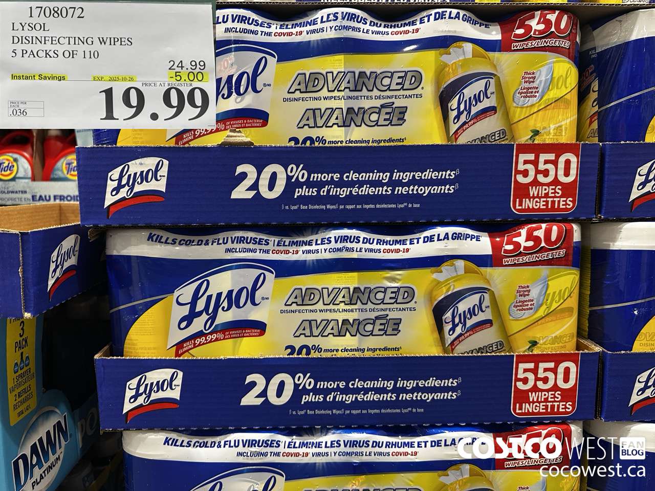 1708072 LYSOL DISINFECTING WIPES 5 X 110 WIPES ($5.00 INSTANT SAVINGS EXPIRES ON 2025-10-26) $19.99