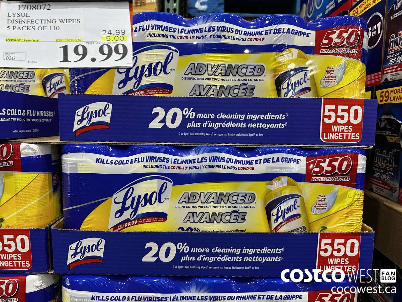 1708072 LYSOL DISINFECTING WIPES 5 X 110 WIPES ($5.00 INSTANT SAVINGS EXPIRES ON 2025-10-26) $19.99