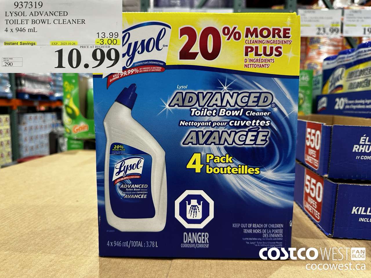 937319 LYSOL TOILET BOWL CLEANER 4 x 946 ML ($3.00 INSTANT SAVINGS EXPIRES ON 2025-10-26) $10.99