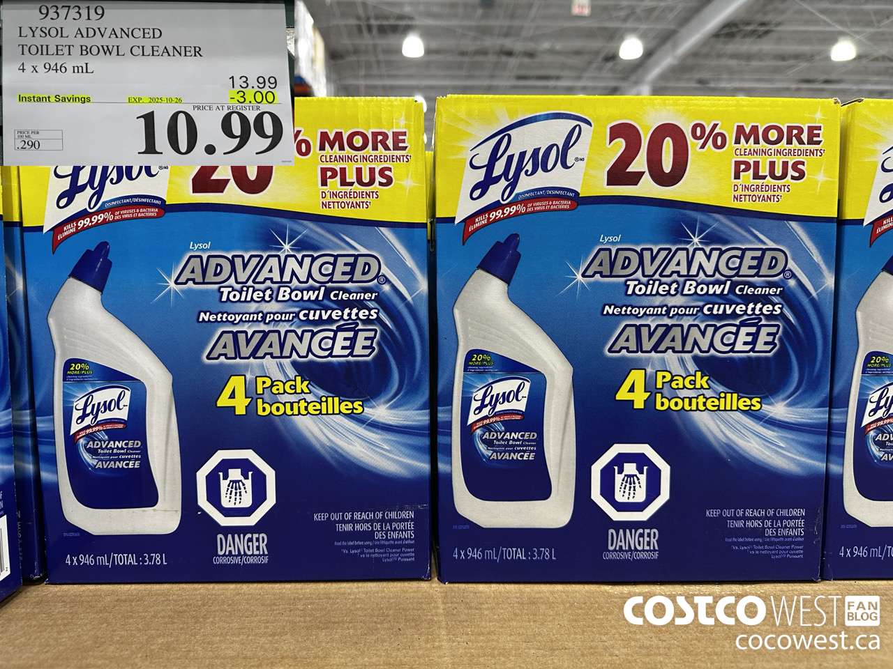 937319 LYSOL TOILET BOWL CLEANER 4 x 946 ML ($3.00 INSTANT SAVINGS EXPIRES ON 2025-10-26) $10.99