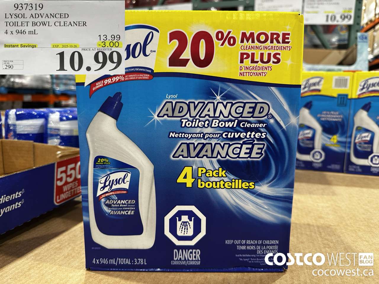 937319 LYSOL TOILET BOWL CLEANER 4 x 946 ML ($3.00 INSTANT SAVINGS EXPIRES ON 2025-10-26) $10.99