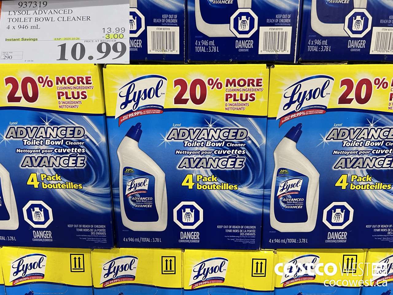 937319 LYSOL TOILET BOWL CLEANER 4 x 946 ML ($3.00 INSTANT SAVINGS EXPIRES ON 2025-10-26) $10.99