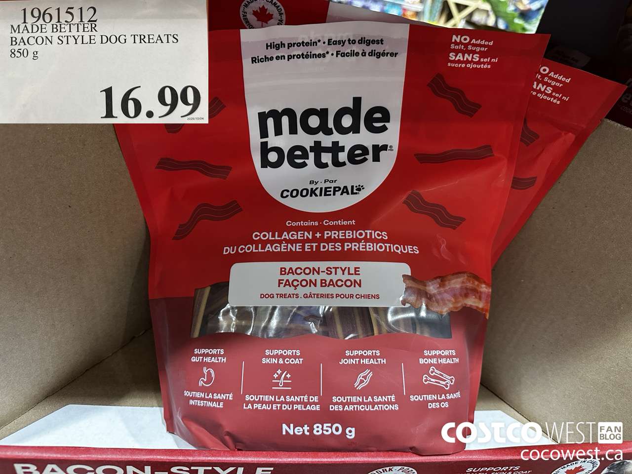 1961512 MADE BETTER BACON STYLE DOG TREATS 850G $16.99