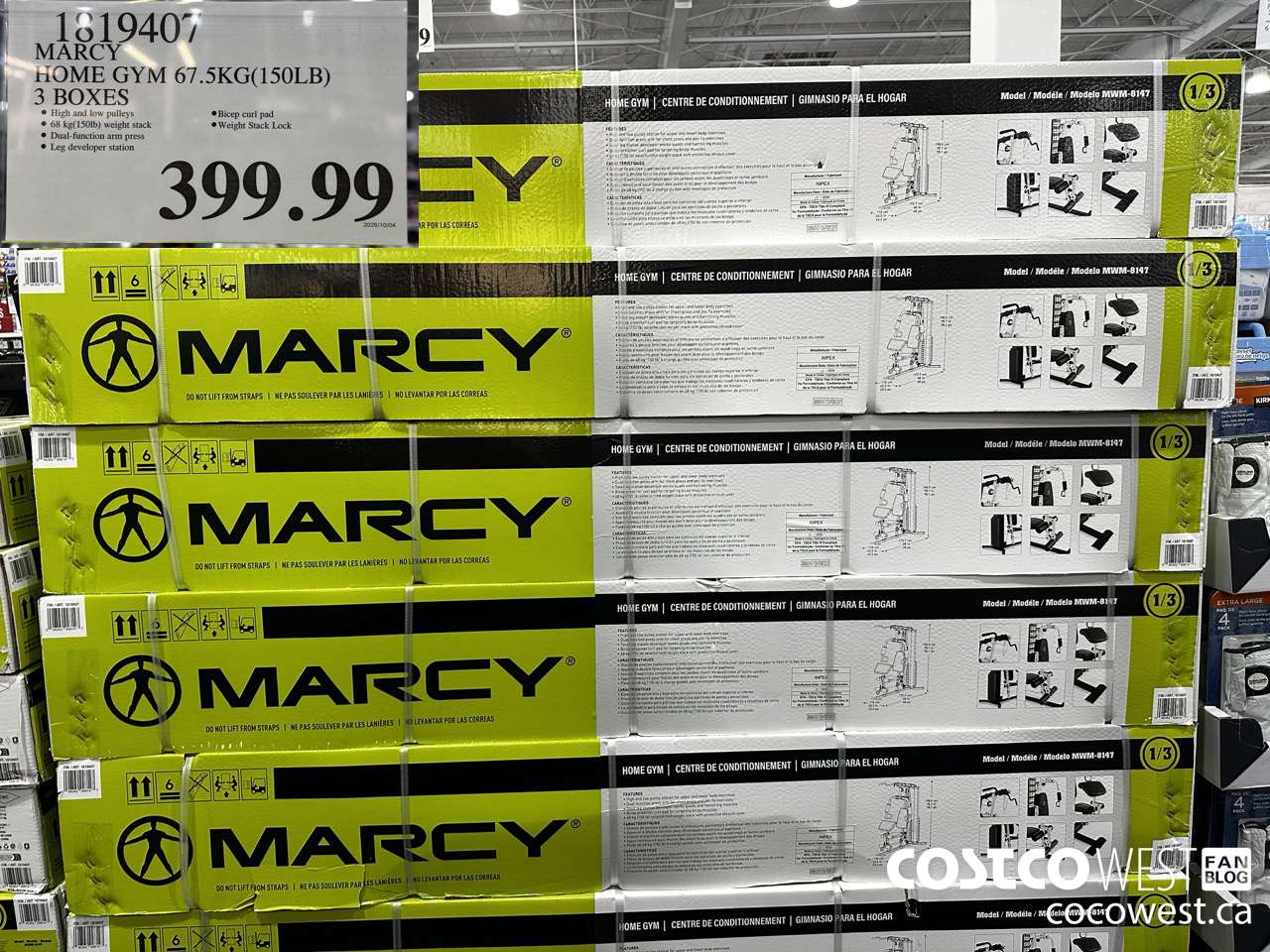1819407 MARCY HOME GYM 67.5KG (105LB) 3 BOXES $399.99