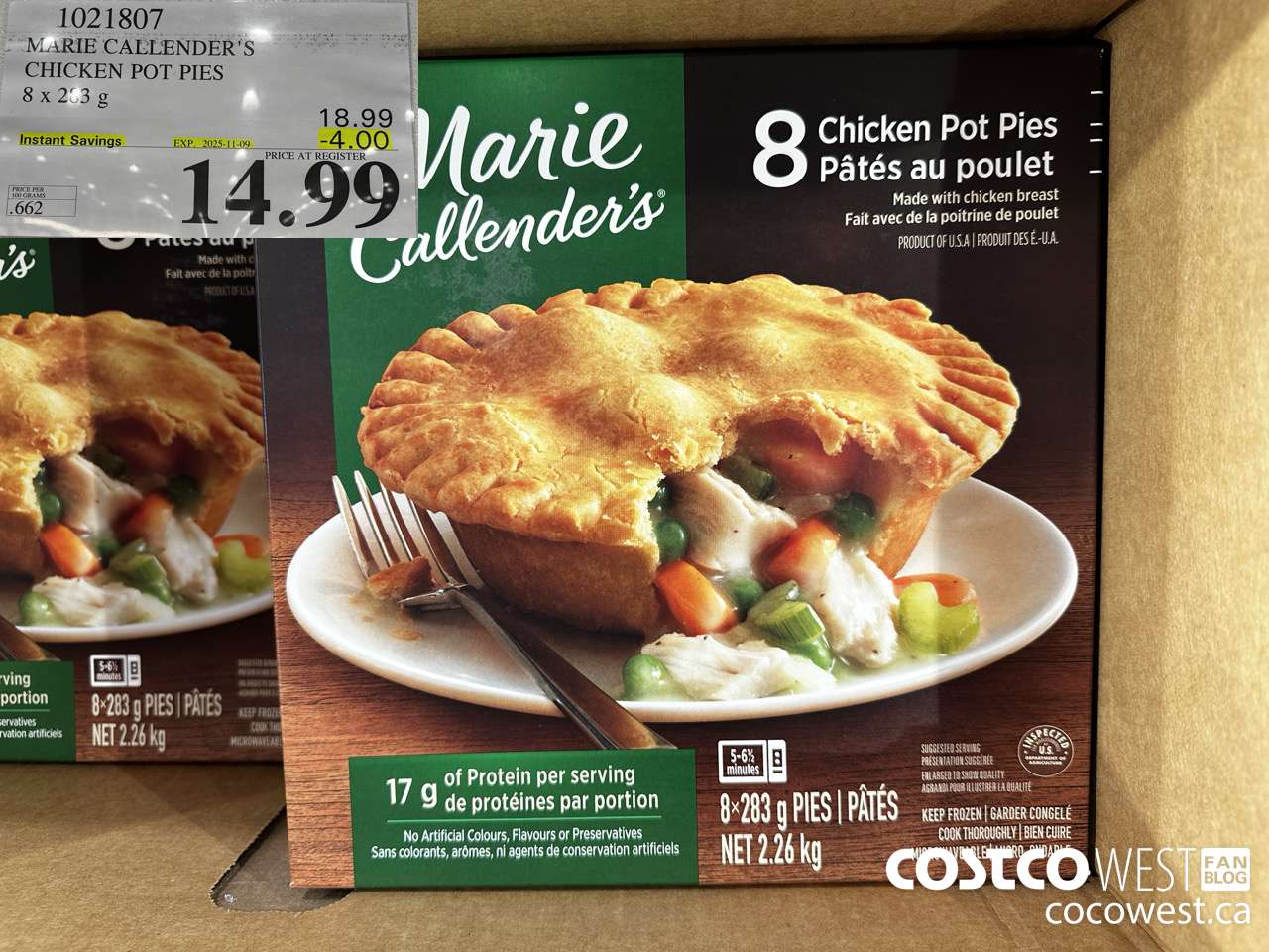 1021807 MARIE CALLENDER'S CHICKEN POT PIES 8 x 283 g ($4.00 INSTANT SAVINGS EXPIRES ON 2025-11-09) $14.99