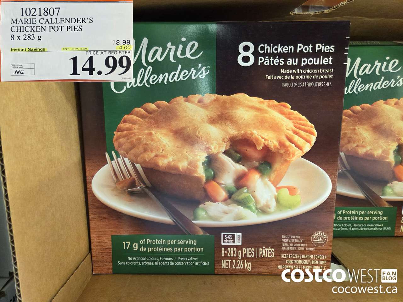 1021807 MARIE CALLENDER'S CHICKEN POT PIES 8 x 283 g ($4.00 INSTANT SAVINGS EXPIRES ON 2025-11-09) $14.99