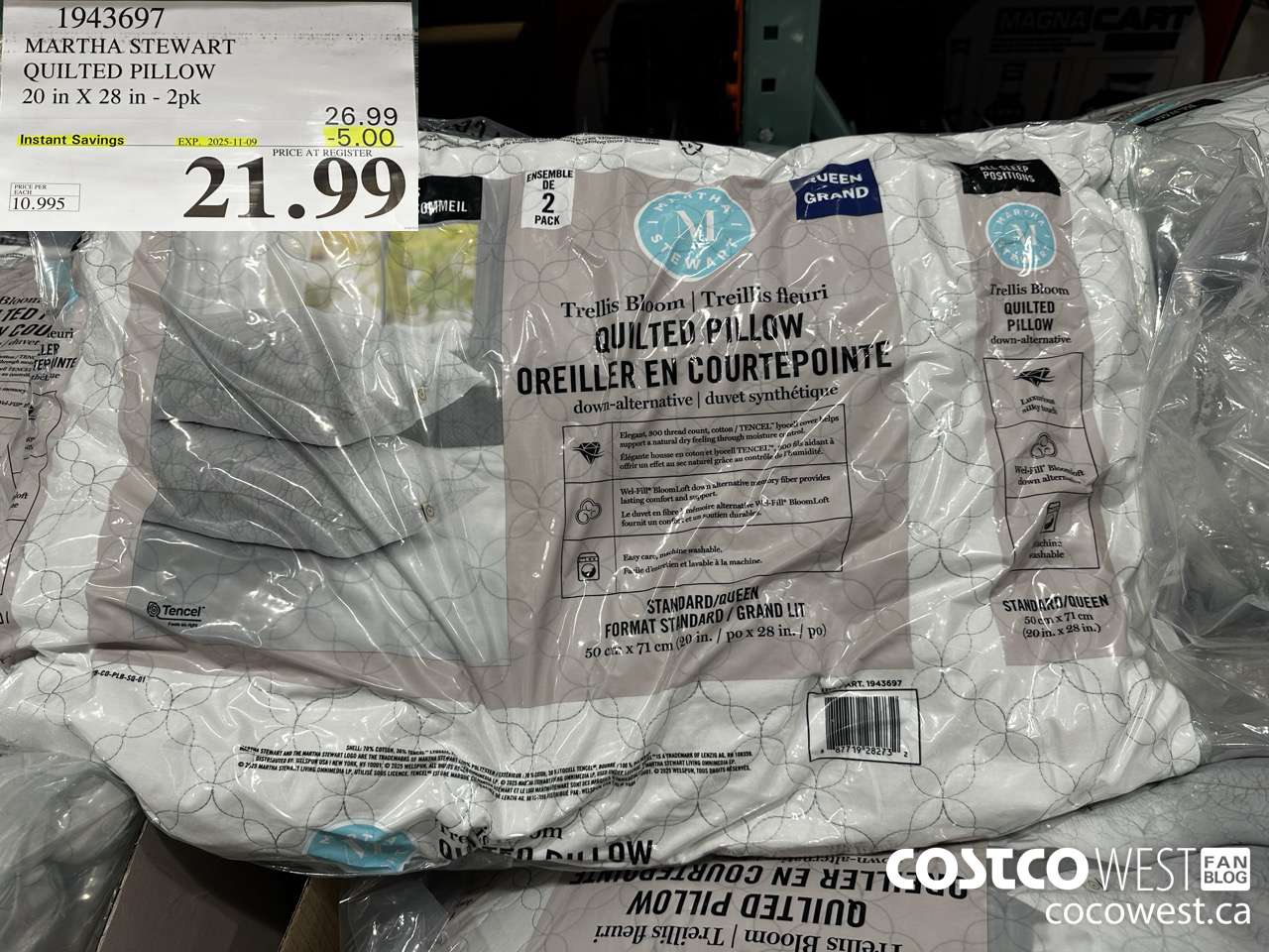 1943697 MARTHA STEWART QUILTED PILLOW 20 IN X 28 IN 2 PK ($5.00 INSTANT SAVINGS EXPIRES ON 2025-11-09) $21.99