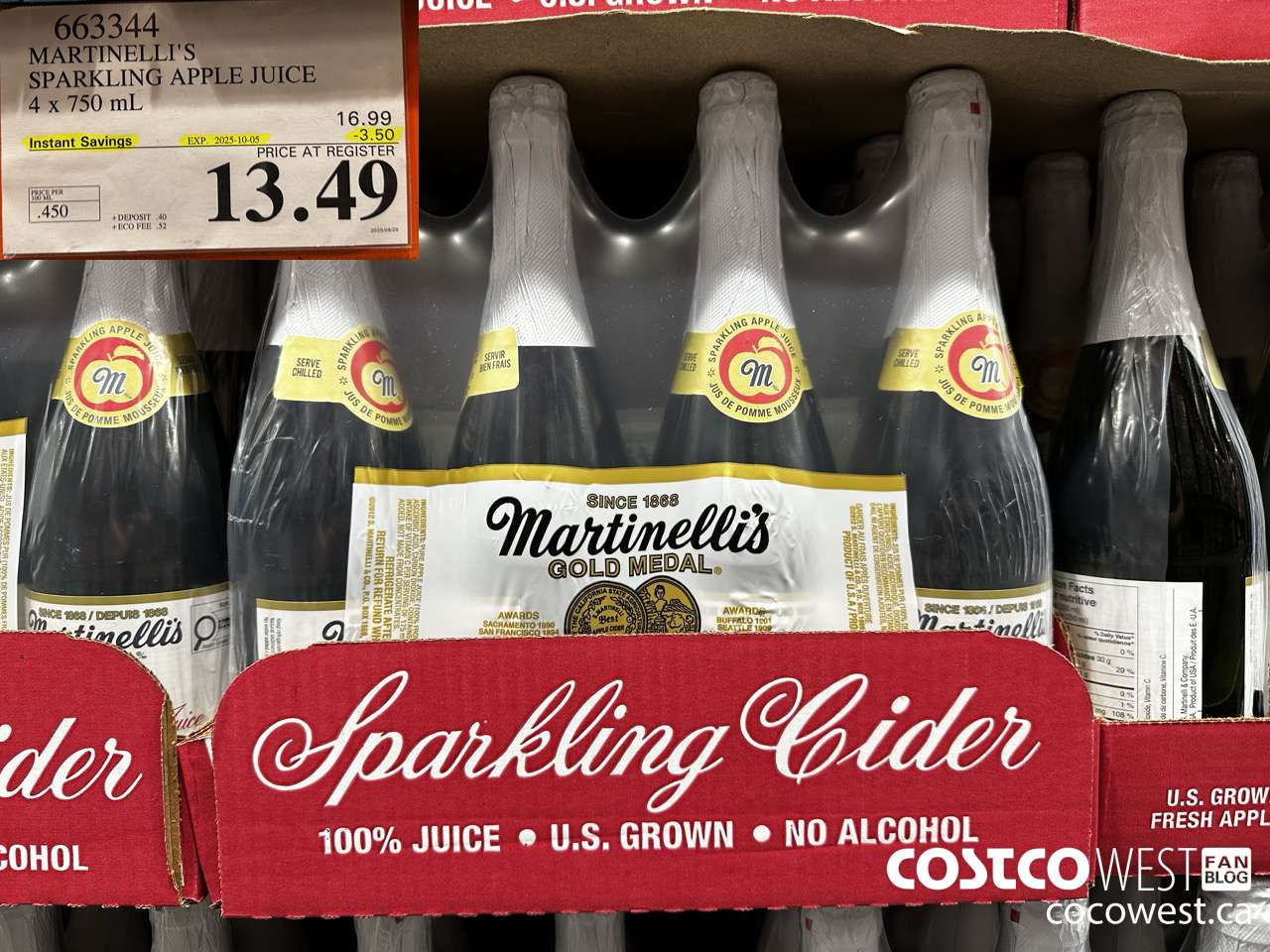 663344 MARTINELLI'S SPARKLING APPLE JUICE 4 X 750 ML ($3.50 INSTANT SAVINGS EXPIRES ON 2025-10-05) $13.49