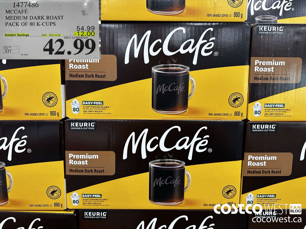 1477486 MCCAFE MEDIUM ROAST K-CUPS 80 COUNT ($12.00 INSTANT SAVINGS EXPIRES ON 2025-10-26) $42.99