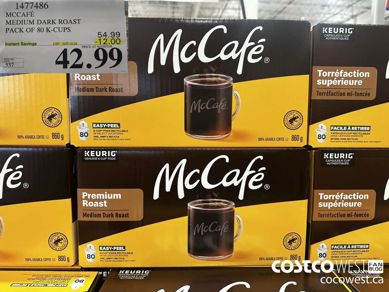 1477486 MCCAFE MEDIUM ROAST K-CUPS 80 COUNT ($12.00 INSTANT SAVINGS EXPIRES ON 2025-10-26) $42.99