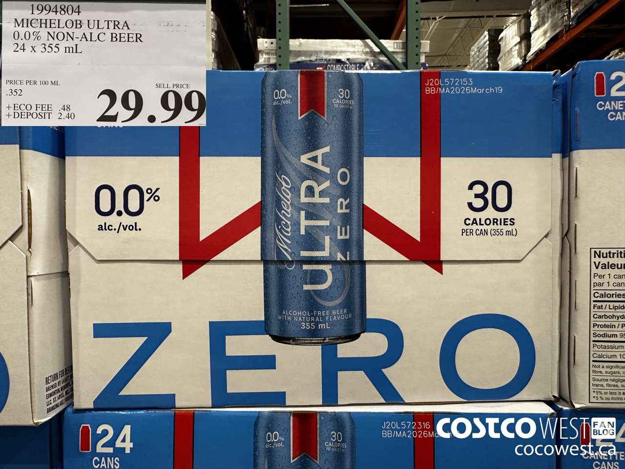 1994804 MICHELOB ULTRA 0.0% NON-ALC BEER 24 X 355ML $29.99