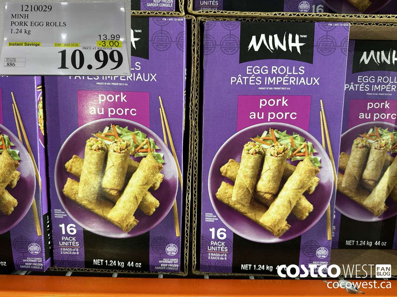 1210029 MINI PORK EGG ROLLS 1.24 kg ($3.00 INSTANT SAVINGS EXPIRES ON 2025-10-26) $10.99