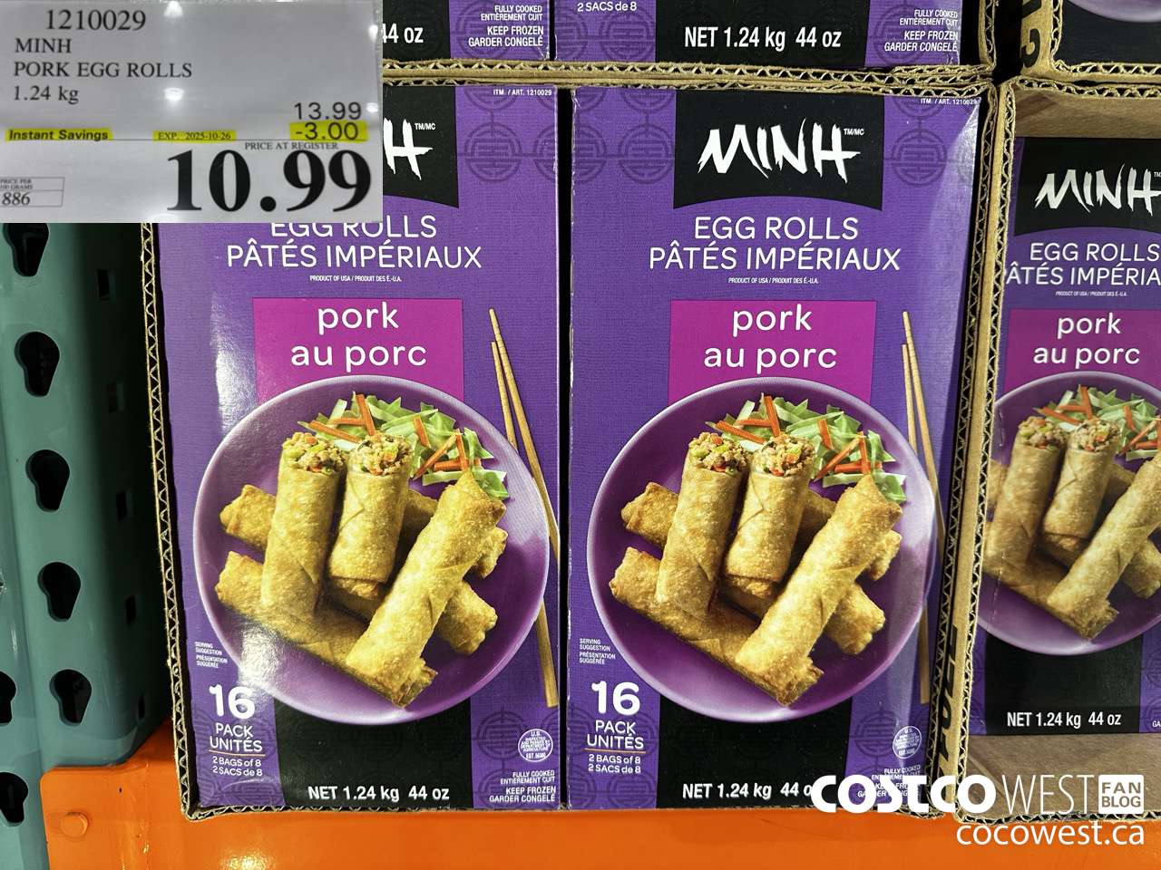 1210029 MINI PORK EGG ROLLS 1.24 kg ($3.00 INSTANT SAVINGS EXPIRES ON 2025-10-26) $10.99