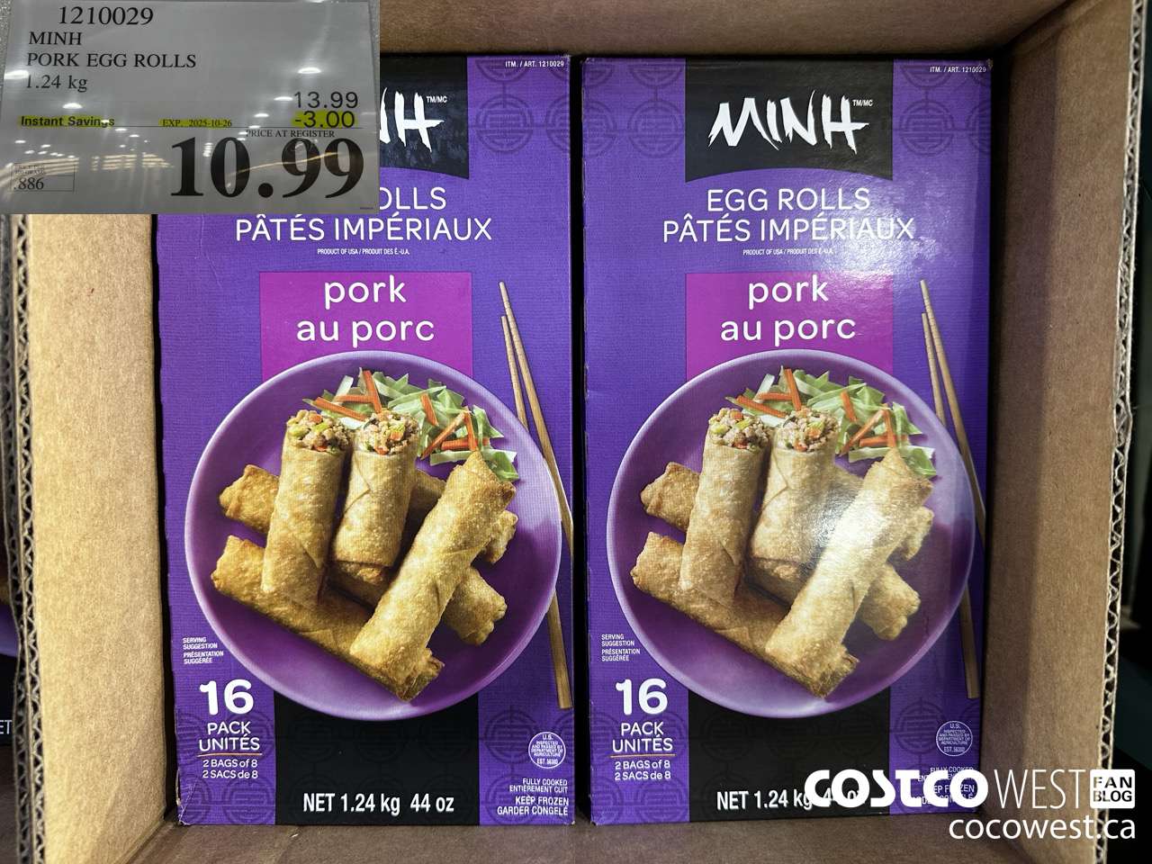 1210029 MINI PORK EGG ROLLS 1.24 kg ($3.00 INSTANT SAVINGS EXPIRES ON 2025-10-26) $10.99