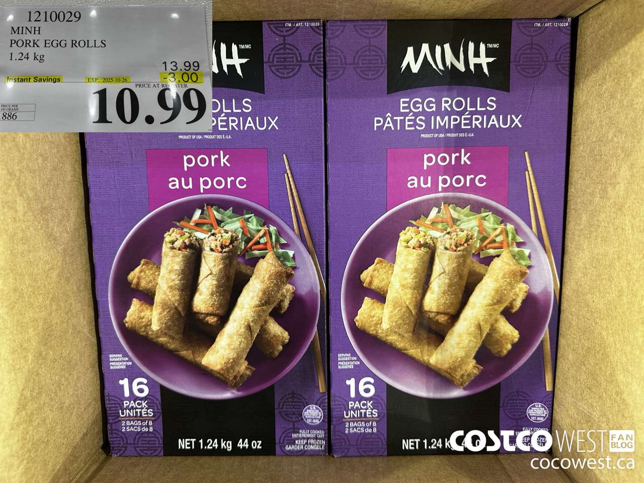 1210029 MINI PORK EGG ROLLS 1.24 kg ($3.00 INSTANT SAVINGS EXPIRES ON 2025-10-26) $10.99