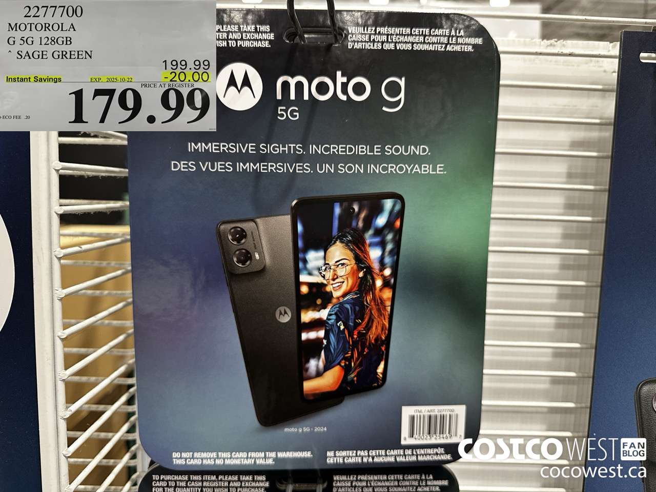2277700 MOTOROLA G 5G 128GB SAGE GREEN ($20.00 INSTANT SAVINGS EXPIRES ON 2025-10-22) $179.99