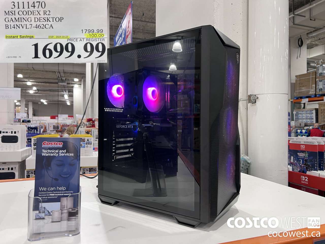 3111470 MSI CODEX R2 GAMING DESKTOP B14NVL7-462CA ($100.00 INSTANT SAVINGS EXPIRES ON 2025-10-23) $1699.99