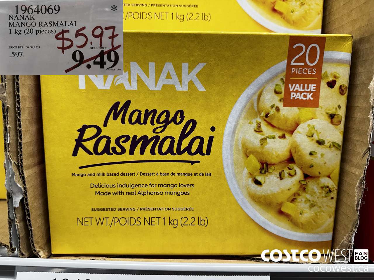 1964069 NANAK MANGO RASMALAI 1KG (20 PIECES) $5.97