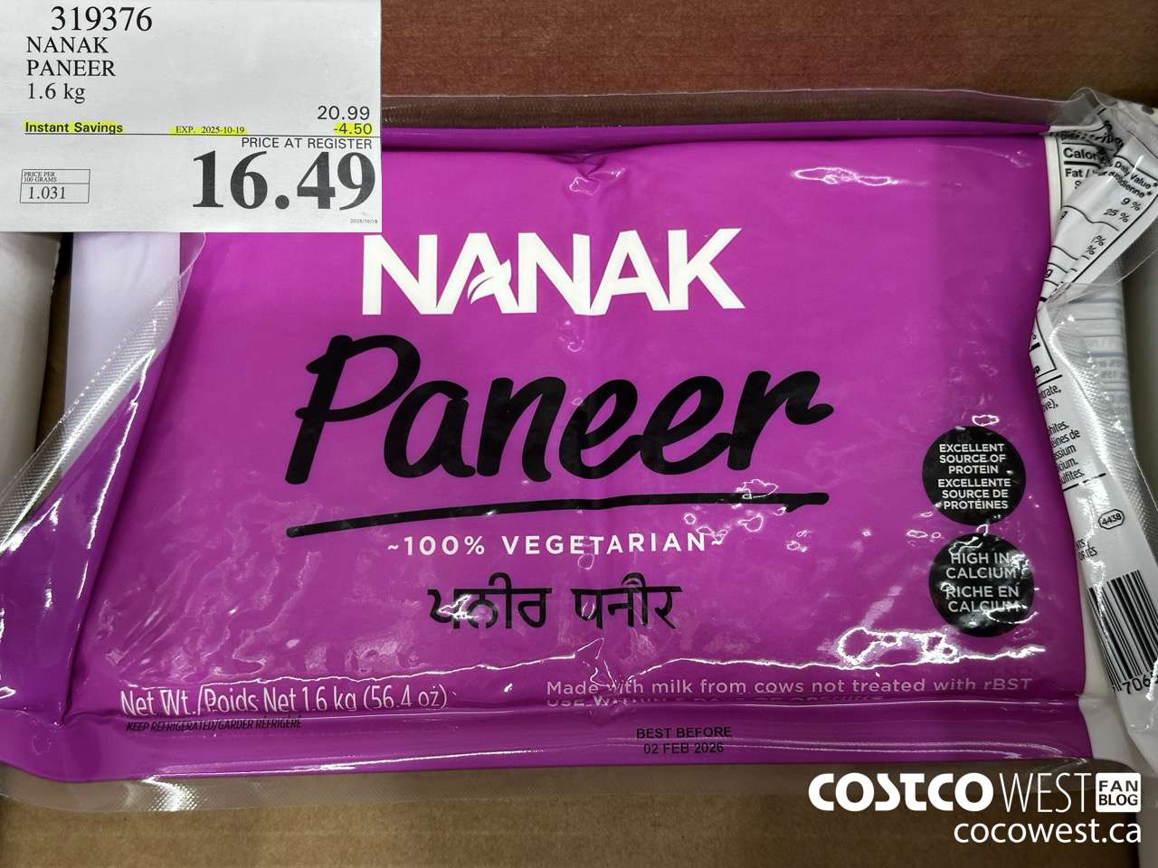 319376 NANAK PANEER 1.6 kg ($4.50 INSTANT SAVINGS EXPIRES ON 2025-10-19) $16.49
