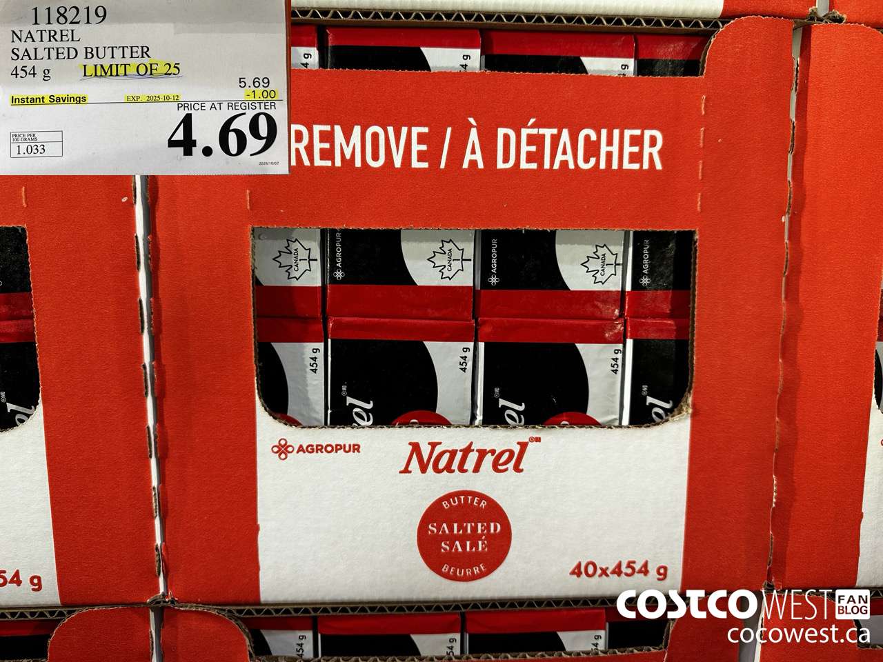 118219 NATREL SALTED BUTTER 454 g ($1.00 INSTANT SAVINGS EXPIRES ON 2025-10-12) $4.69