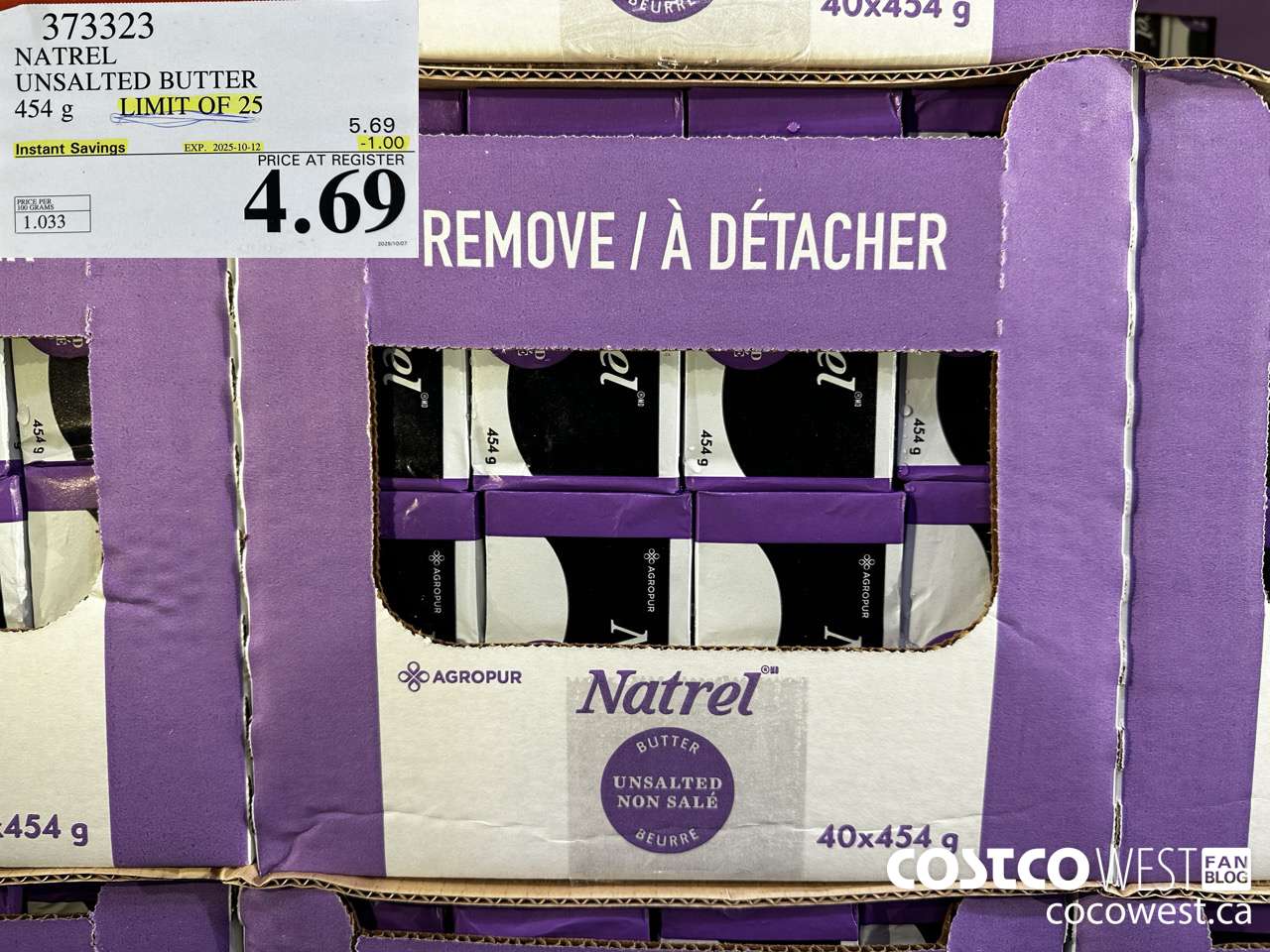 373323 NATREL UNSALTED BUTTER 454 g ($1.00 INSTANT SAVINGS EXPIRES ON 2025-10-12) $4.69