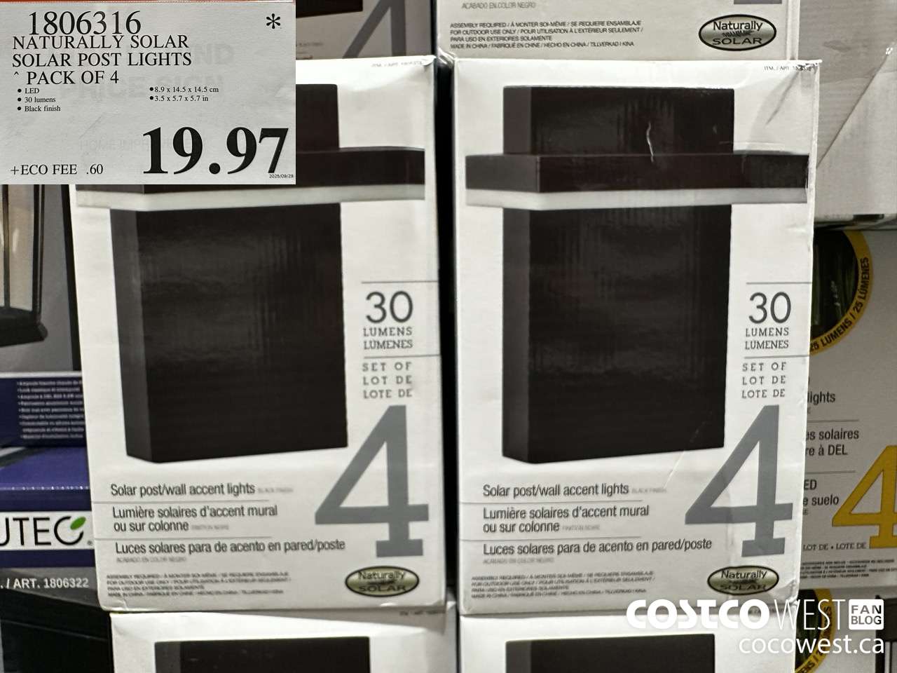 1806316 NATURALLY SOLAR SOLAR POST LIGHTS PACK OF 4 $19.97