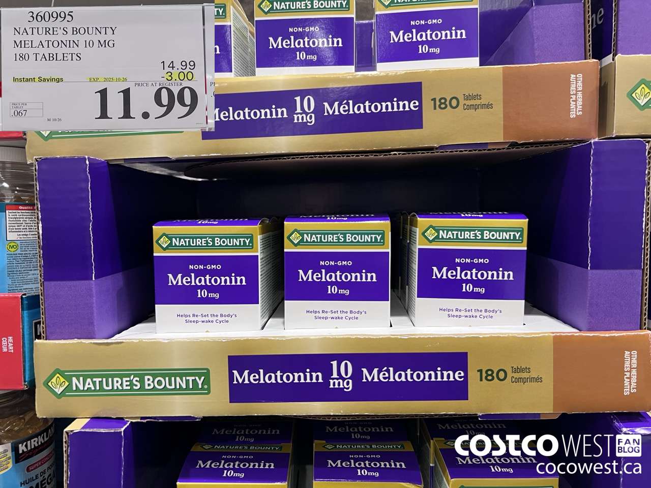 360995 NATURE'S BOUNTY MELATONIN 180 TABLETS ($3.00 INSTANT SAVINGS EXPIRES ON 2025-10-26) $11.99