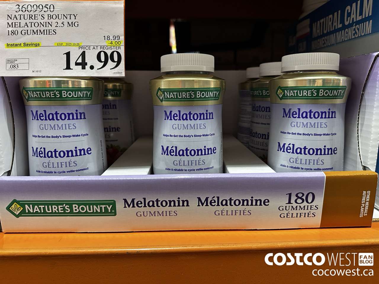 3609950 NATURE'S BOUNTY MELATONIN GUMMIES 180 GUMMIES ($4.00 INSTANT SAVINGS EXPIRES ON 2025-10-26) $14.99