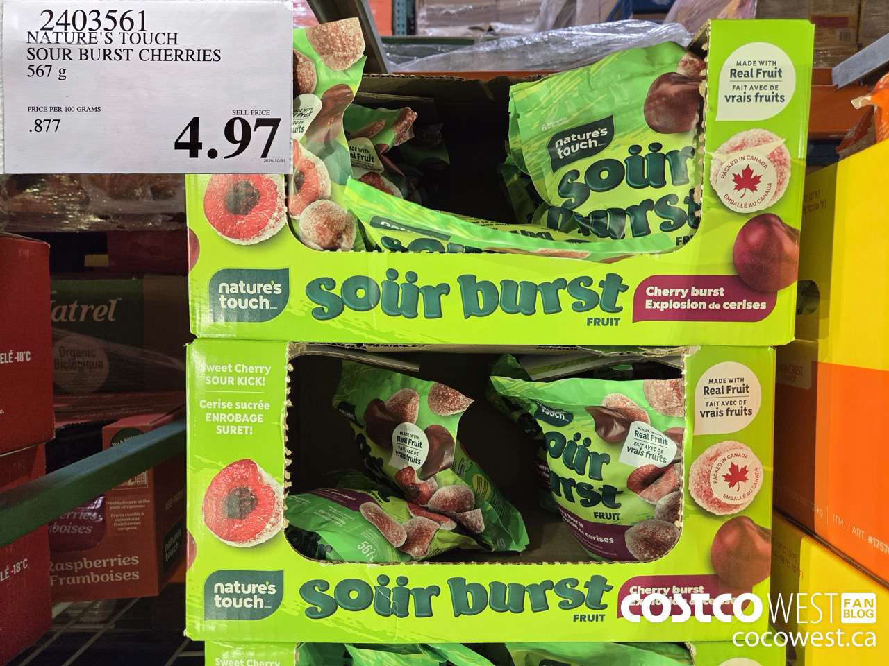 2403561 NATURE'S TOUCH SOUR BURST CHERRIES 567G $4.97