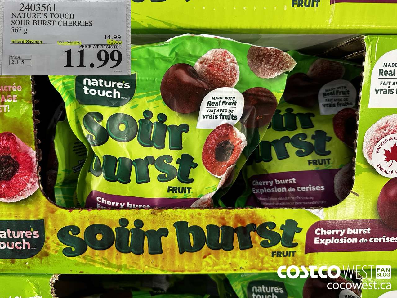2403561 NATURE'S TOUCH SOUR BURTS CHERRIES 567G ($3.00 INSTANT SAVINGS EXPIRES ON 2025-11-02) $11.99