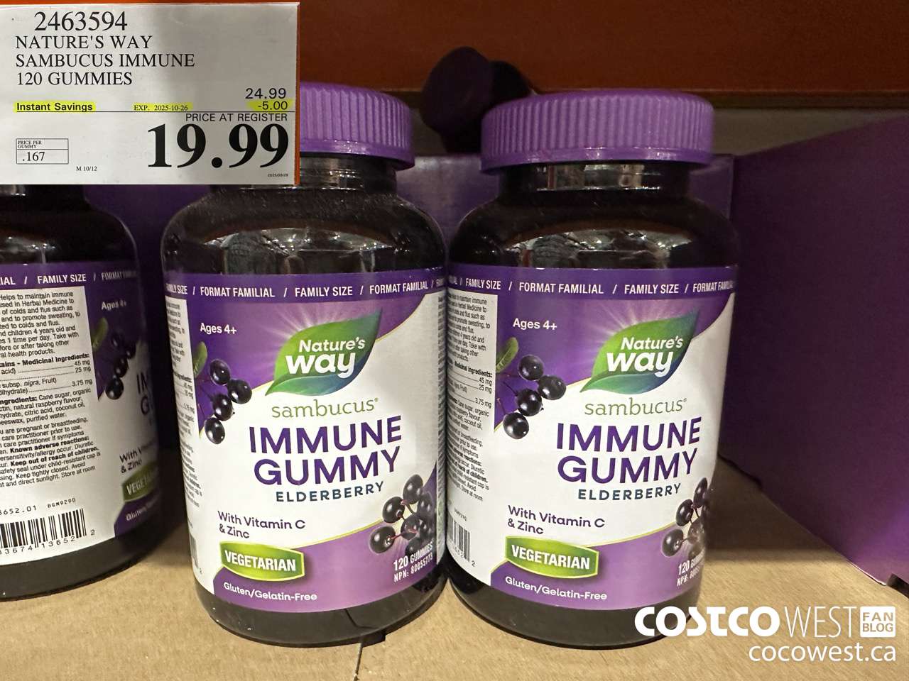 2463594 NATURE'S WAY SAMBUCUS IMMUNE 120 GUMMIES ($5.00 INSTANT SAVINGS EXPIRES ON 2025-10-26) $19.99
