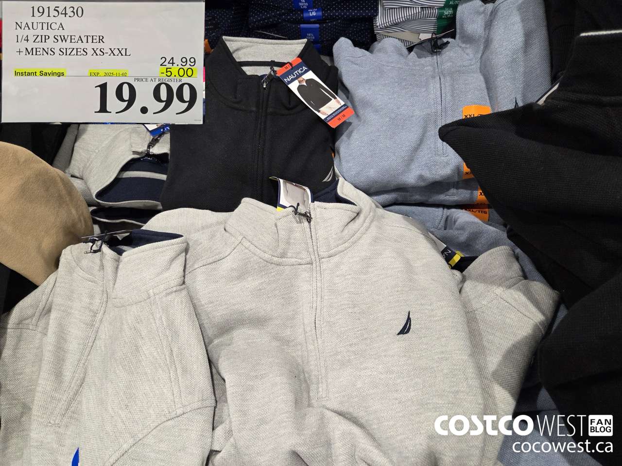 1915430 NAUTICA 1/4 ZIP SWEATER MENS SIZES XS-XXL ($5.00 INSTANT SAVINGS EXPIRES ON 2025-11-02) $19.99